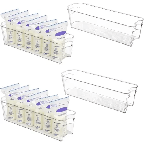 Vtopmart Breastmilk Storage Container 4PCS Set, Clear Freezer and Fridge Organizer Bins, Plastic Storage Bins for Breast Milk, Baby Pouches, Formula, Bottles and Yogurts, 4.3’’ Width, 14.7" Long