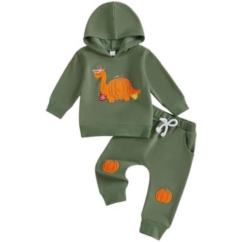 Infant Baby Boy Hooded Dinosaur Fall Outfit Contrast Sweatshirt Pant Set Toddler Dinosaur Clothes 6 12 18 Months 2T