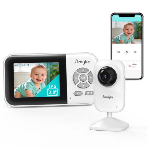 Simyke WiFi Video Baby Monitor, 2.8-inch LCD, App Viewing, 2-Way Audio, Night Vision, VOX, Supports 4 Cameras, 1200ft Range