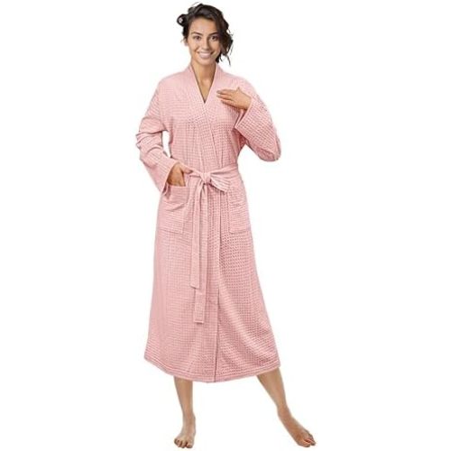 PAVILIA Women Waffle Knit Kimono Robe, Soft Cozy Breathable Lightweight Long Bathrobe with Side Pockets for Shower Spa House