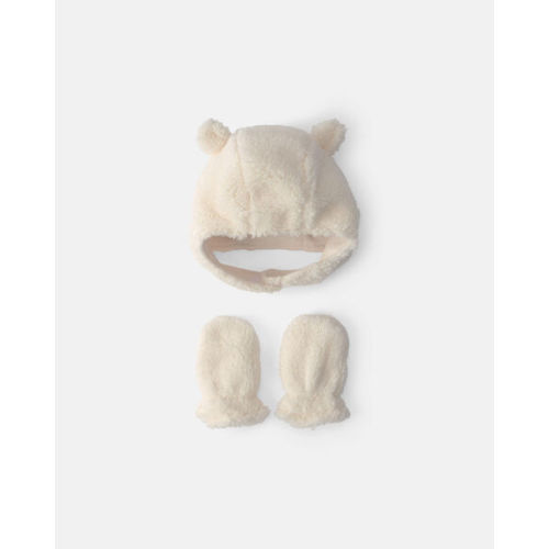 Baby Bear Teddy Fleece Hat & Mitten Set - Cream | Carter's