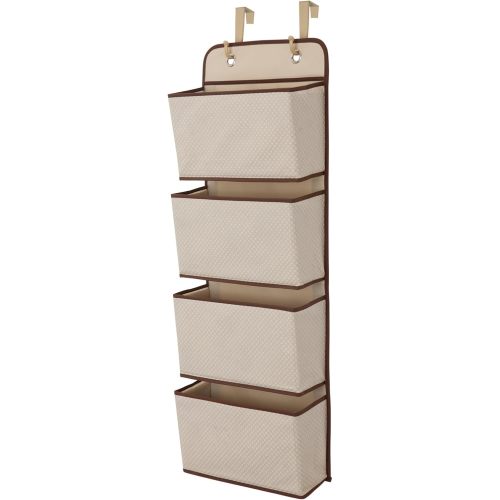 Delta Children 4 Pocket Over The Door Hanging Organizer, Easy Storage/Organization Solution - Versatile and Accessible in Any Room in the House, Beige