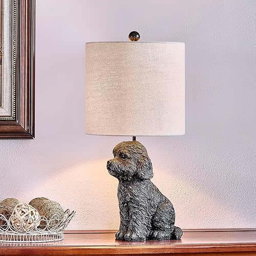 Crestview Collection 24" Golden Doodle Dog Resin Table Lamp, Desk Lamp w/White Linen Shade,Cute Bedside Lamp for Bedroom,Nightstand Lamps for Living Room,Unique Aesthetic Home Room Decor (Bronze)