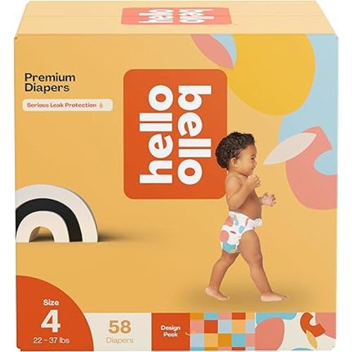 Hello Bello Premium Diapers Size 4, Honeysuckle Designs, 58ct Club Box, Hypoallergenic and Extra Absorbent