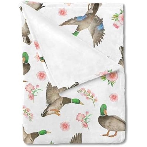 Mallard Duck Boho Floral Baby Blanket for Boys & Girls Duck Hunting Newborn Kids Toddler Baby Nursery Bed Blanket Stroller Crib Soft Warm Receiving Blankets Wild Animal Swaddle Blanket 30x40