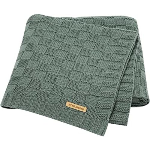 LAWKUL Green Baby Blankets Knitted Cable Babe Blanket Soft Airy Newborn Infant Receiving Swaddle Boy Girl Stroller 40"x30"