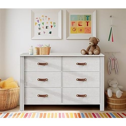 WAMPAT Kids Dresser for Bedroom, White Dresser with 6 Drawers, Baby Closet Storage Organizer Dressers & Chest of Drawers for Nursery, Living Room, Hallway