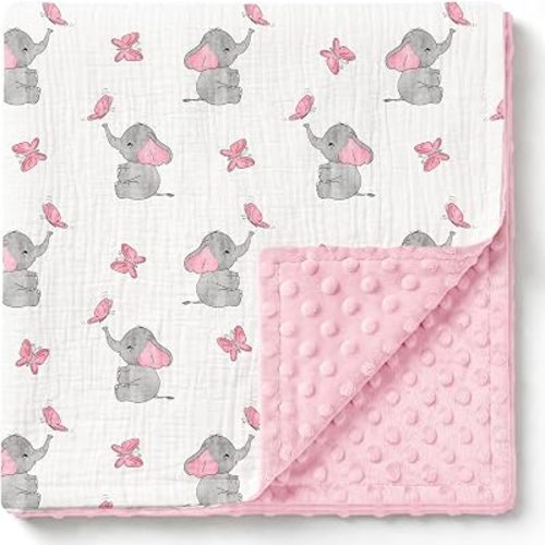 GLLQUEN BABY Muslin Baby Blankets for Girls, 2-Layer Toddler Blanket