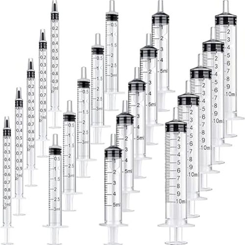 20 Packs Plastic Syringe with Measurement, Suitable for Measuring, Watering, Refilling (1 ml/ 3 ml/ 5 ml/ 10 ml)