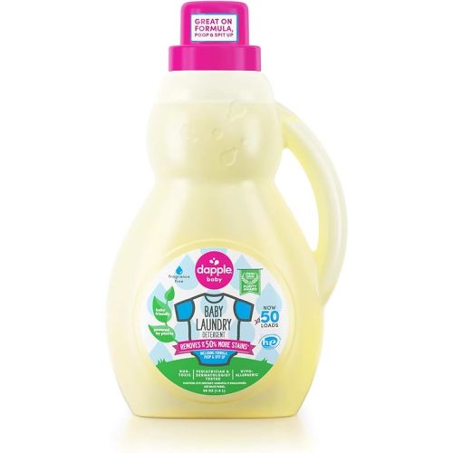Dapple Baby Laundry Detergent, Plant Based Baby Detergent, Natural Ingredients, HE Liquid Detergent, Fragrance Free Scented, 50 Loads - 1.5L, 50 Ounces