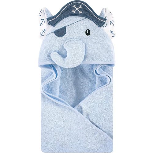 Hudson Baby Unisex Baby Cotton Animal Face Hooded Towel, Pirate Elephant, One Size