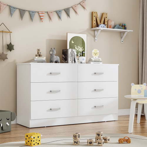 White Dresser for Bedroom, Winkalon 6 Drawers Dresser Modern Wood Double Chest of Drawers for Bedroom Living Room