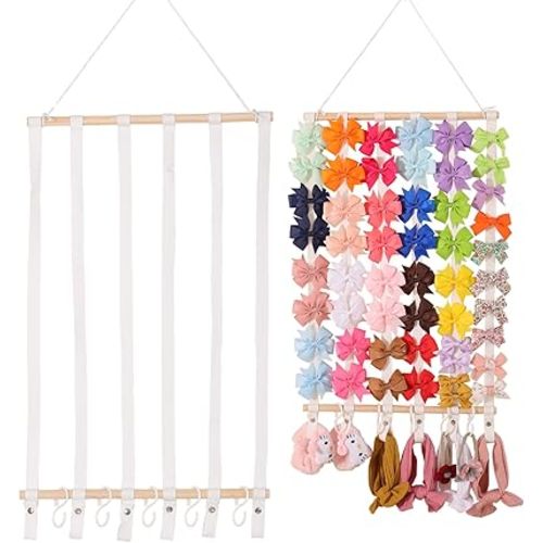 Bow Holder for Girls Hair Bows Baby Headband Holder Storage Hair Accessories Organizer Display for Nursery Room Wall Hanging Decor (White)