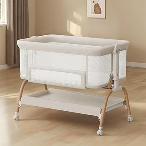 Baby Bassinet Bedside Crib, 3-in-1 Baby Bassinet Bedside Sleeper with Mattress and Soft, Breathable Sheet, Full-Mesh Sides, 6-Height Adjustable, Stable and Secure Crib for Newborns