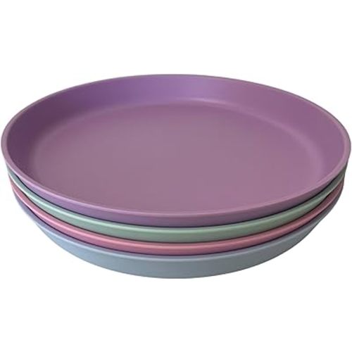 WeeSprout Bamboo Plates, Set of 4, Kid-Sized Dinnerware, Dishwasher Safe Melamine Dishware (Pastel Blue, Mint, Purple & Pink, Without Lids)