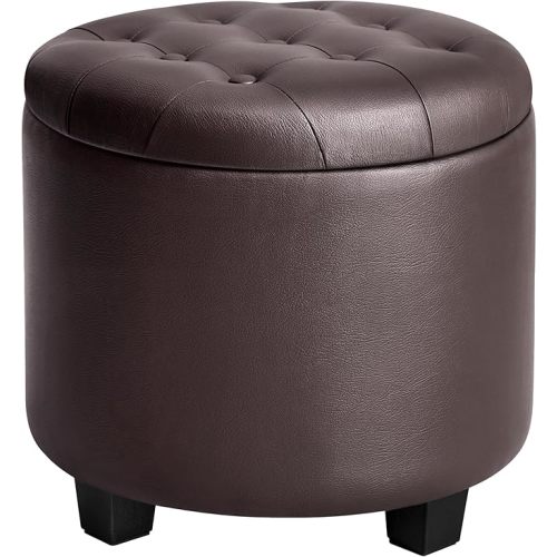 SONGMICS Vanity Stool, Round Ottoman with Storage, PVC Leather