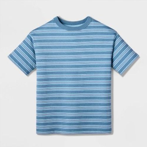 Boys' Short Sleeve 100% Cotton Striped Relaxed Fit T-Shirt - Cat & Jack™ Steel Blue XL