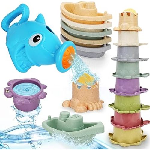 Baby Bath Toys for Toddlers 1-3, 14 Pcs Bathtub Toys for for Kids Age 2-4,Mold Free Bath Boat with Stacking Cup & Watering Can , Water Table Toys for Infants Boys Girls Babies 6-12-18 Months