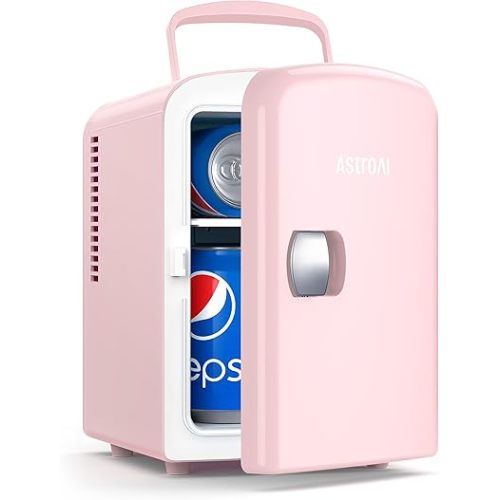 AstroAI Mini Fridge, 4 Liter/6 Can AC/DC Portable Thermoelectric Cooler Refrigerators for Skincare, Beverage, Food, Home, Office and Car, ETL Listed (Pink)