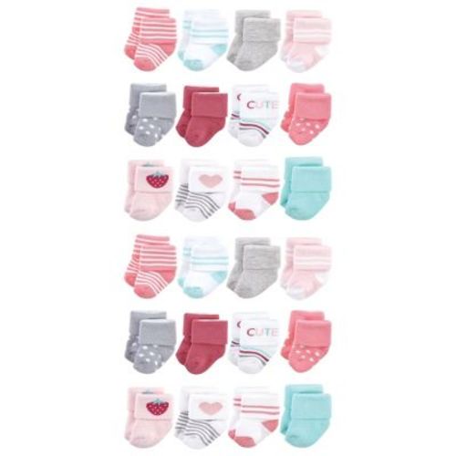 Hudson Baby Cotton Rich Baby Terry Socks 24-Pack, Strawberry, 6-12 Months