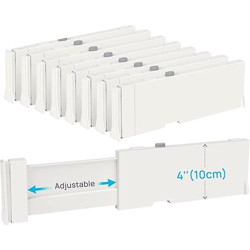 Vtopmart Drawer Dividers for Clothes 8 Pack, Adjustable 4" High Expandable from 11.3"-17" Dresser Drawer Organizer, Plastic Drawers Separators for Dresser, Baby Clothes, Kitchen and Office Storage