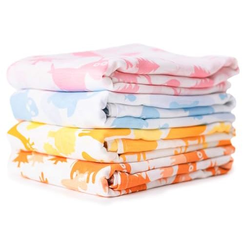 CuddleBug Muslin Baby Swaddle Blankets for Boys and Girls Size Large 4 x 4 Feet – Muslin Cotton 4 Pack (Colorful Critters)