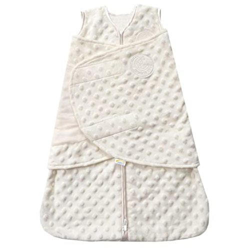 HALO Sleepsack Swaddle, 3-Way Adjustable Wearable Blanket, TOG 3.0, Velboa Plush Dots, Cream, Newborn, 0-3 Months - Newborn (Pack of 1) - Cream Plushy Dot