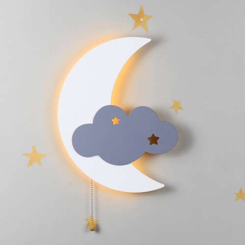 Dreamy Moon with Cloud Baby Wall Night Light, Nursery Decor, Kids Room, LED Bedside Lamp