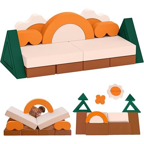 18PCS Modular Kids Play Couch - Junlge Theme Toddler Couch Building Fort, Convertible Sofa Foam Couch, Multifunctional Kids Sofa, Toddler Baby Playroom/Bedroom Furniture for Playing, Sleeping