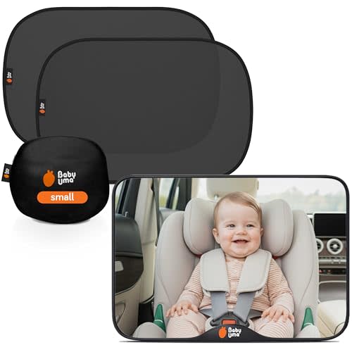 Baby Uma Car Window Shades + Baby Car Mirror - UPF 50+ Window Shade 2 Pack PLUS 1 Shatterproof, XL View Mirror for Baby, Easy On 'n Off, Newborn Essentials