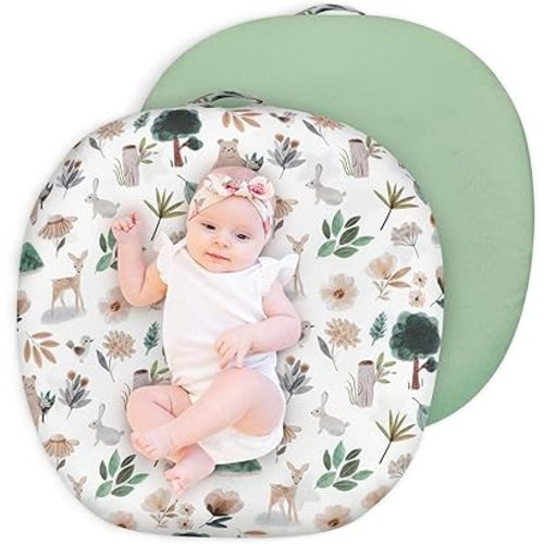 Newborn Lounger Cover for Girls Boys, Removable Soft Baby Lounger Cover, Reversible Infant Lounger Cover Minky, Green Animal