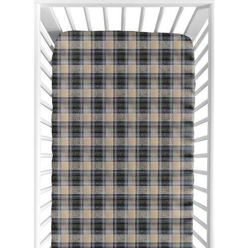 Sweet Jojo Designs Blue and Tan Woodland Plaid Flannel Baby or Toddler Fitted Crib Sheet for Rustic Patch Collection