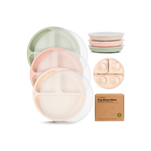 3-Pack Prep Silicone Suction Plates with Lids