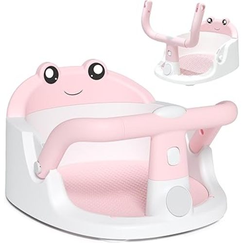 Baby Bath Seat for Babies 6 Months & Up, Non-Slip Toddler Bath Seat with Suction Cup, Safe and Comfortable Portable Infant Bathtub Chair for Bathroom, Bathtub Tub Sitting Up, Easy to Clean (Pink)