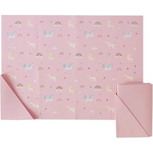 Austin Baby Co Silicone On-The-Go Foldable Placemat | Portable, BPA-Free, Easy to Clean and Perfect for Travel for Babies, Toddlers and Kids. (Unicorn Bubblegum Pink)