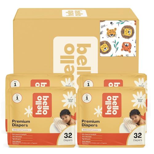 Hello Bello Diapers, Size 1 (8-12 lbs) Wild Cats, 128 Count Value Pack of Premium Disposable Baby Diapers, Hypoallergenic with Soft, Cloth-Like Feel