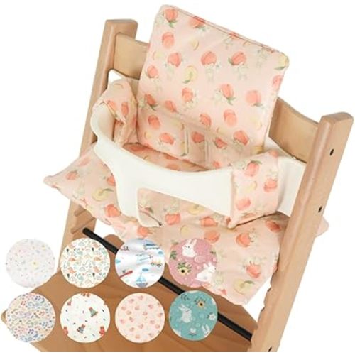 Waterproof & Compatible Stokke Tripp Trapp Cushion Set - Easy to Clean - Made in Korea - 100% Cotton Stokke Tripp Trapp High Chair Cushion Set (Peach Bunny)