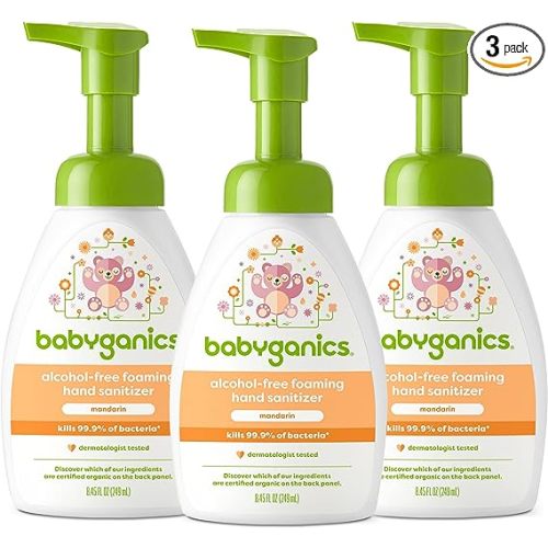 Babyganics Foaming Pump Hand Sanitizer, Alcohol Free, Mandarin, Kills 99.9% of Common Bacteria, Moisturizing, 8.45 Fl Oz (Pack of 3)