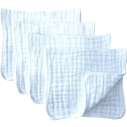 Synrroe Muslin Burp Cloths 4 Pack Large 20" by 10" 100% Cotton 6 Layers Extra Absorbent and Soft