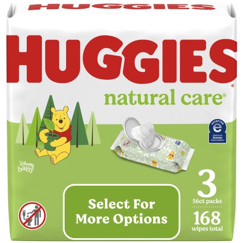 Huggies Natural Care Sensitive Baby Wipes, Unscented, 3 Flip-Top Packs (168 Wipes Total)