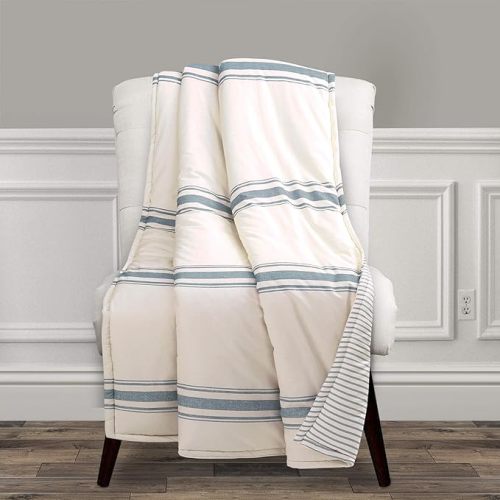 Lush Decor Throw Blanket Farmhouse Stripe, 60" x 50", Blue