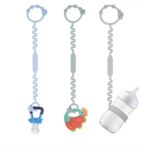 Toy Straps, Pacifier Holder Clip with Self-Adjusting Bayonet, Pure Silicone Material Without BPA; Can Be Used for Teethers, Feeding Bottles, Toys, Baby Cribs, High Chairs(Blue-3ps)