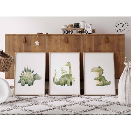 Set of 3 Dinosaur prints, Sage Green nursery, Dinosaur wall decor, baby boy nursery decor, Toddler room decor, kids wall art, Green dinosaur