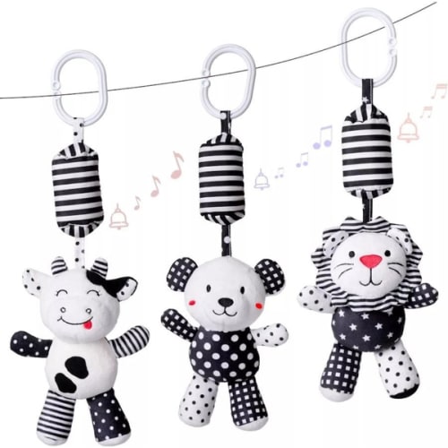 3pcs Baby Rattle Toy Set Cartoon Stuffed Hanging Toys for Crib & Car Seat