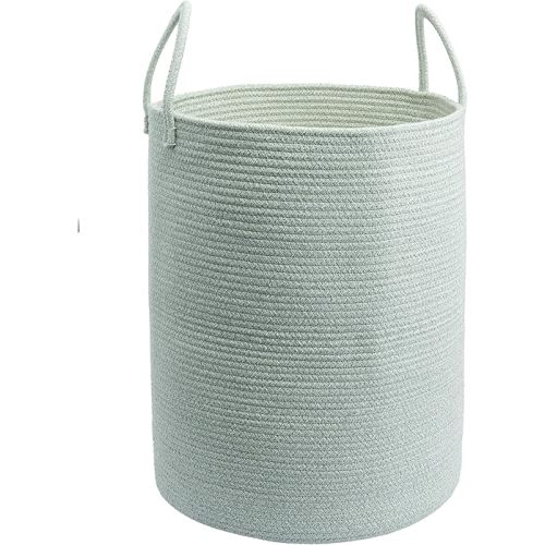XUANGUO Cotton Rope Laundry Basket Hamper for Clothes Woven Storage Basket for Living Room Bedroom Boho Tall Rope Baskets for Blanket Toys Pillow Towels Baby Nursery Hamper Bin green Large