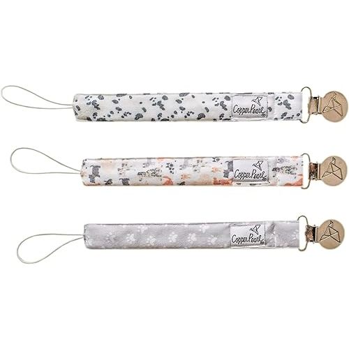 Copper Pearl Pacifier Clip 3-Pack: Premium Knit Binky Clips for Baby Girls and Boys - Stylish Stainless Steel Pacifier Holder Clip - Baby Pacifier Clips for No More Floor Drops - Rufus