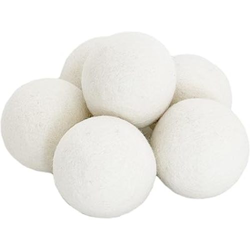 Woolino Wool Dryer Balls, Reusable Laundry Balls, Natural 100% Organic Fabric Softener, Chemical-Free, Baby Safe, 6 Pack XL, White