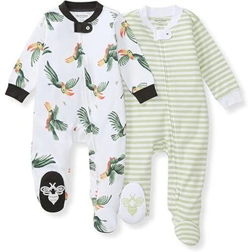 Burt's Bees Baby Boys' Sleep & Play PJs, 100% Organic Cotton One-Piece Zip Front Jumpsuit, Baby Boys Footie Pajamas & PJs