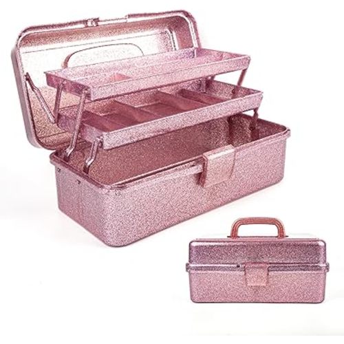 Glitter Pink Three-Layer Multipurpose Art&Craft Tool Storage Box,Carry Tackle Box Organizer,Medicine box,Cosmetic box,art supply box