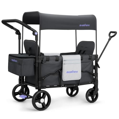 Stroller Wagon for Kids, Wagon Stroller Toddlers 2 Seaters, All-Terrain Baby Wagon Outdoor with Canopy, Parent Organizer, Adjustable Handle & Pull Bar for Infants and Toddlers, Gray